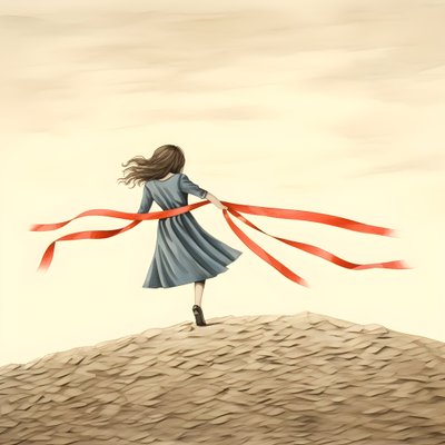 Naive Drawing of a Girl with a Ribbon Dancing 2 by Kurt Heppke