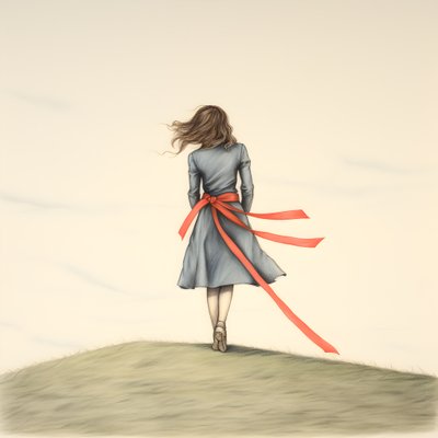 Naive Drawing of a Girl with a Ribbon Dancing 3 by Kurt Heppke