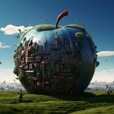 Giant Apple on a Field with Many Small Windows 1 by Kurt Heppke