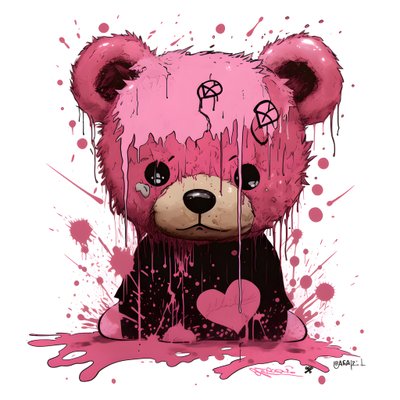 Pink Unisex Teddy with a Brown Tattoo on the Forehead 3 by Kurt Heppke