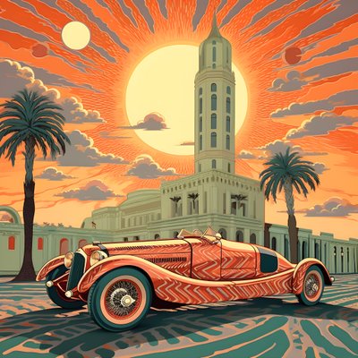 Beautiful, Elegant, Minimalist, Quilted Masterpiece in the Artistic Style of Shepard Fairey: 1 in Commemoration of the Grand Prix of Monaco 1940, Historic Race Cars Competing 2 by Kurt Heppke