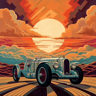 Beautiful, Elegant, Minimalist, Quilted Masterpiece in the Artistic Style of Shepard Fairey: 1 in Commemoration of the Grand Prix of Monaco 1940, Historic Race Cars Competing 3 by Kurt Heppke