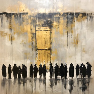 Black and White Clothed People Praying Facing the Wall 2 by Kurt Heppke