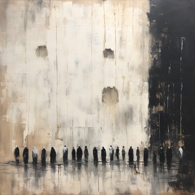Black and White Clothed People Praying Facing the Wall 4 by Kurt Heppke