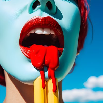 Super Close to a Colorful Melting Popsicle Next to a Woman