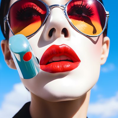 Super Close to a Colorful Melting Popsicle Next to a Woman