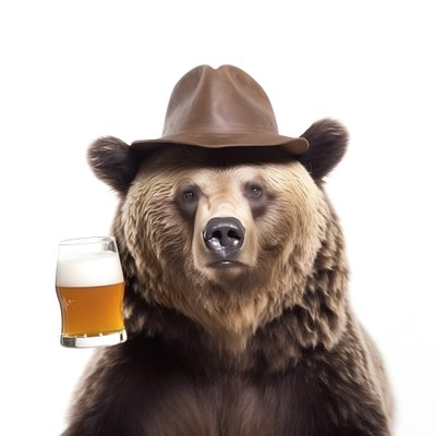A Bear with a Top Hat and a Beer Mug Facing and in Profile on a White Background 2 by Kurt Heppke