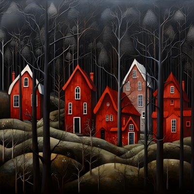 Four Red Houses in the Forest 3 by Kurt Heppke