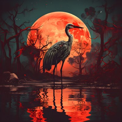 Water and a Big Bird Standing in the Evening Setting for Full Moon 1 by Kurt Heppke