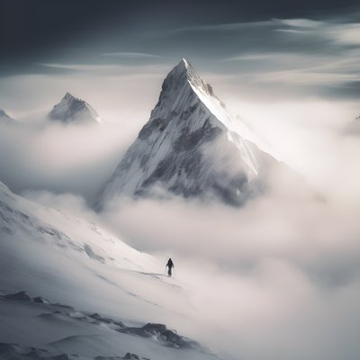 Two People Skiing Over a Cloudy Mountain 1 by Kurt Heppke