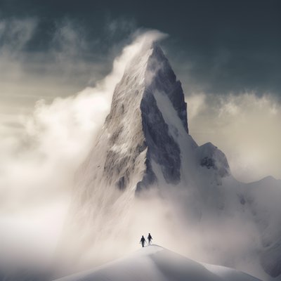 Two People Skiing Over a Cloudy Mountain 1 by Kurt Heppke