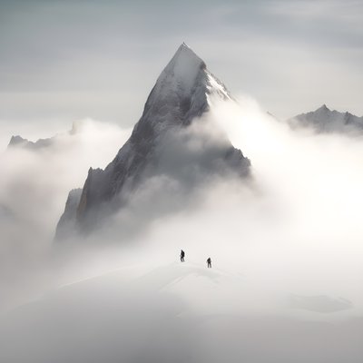 Two People Skiing Over a Cloudy Mountain 3 by Kurt Heppke