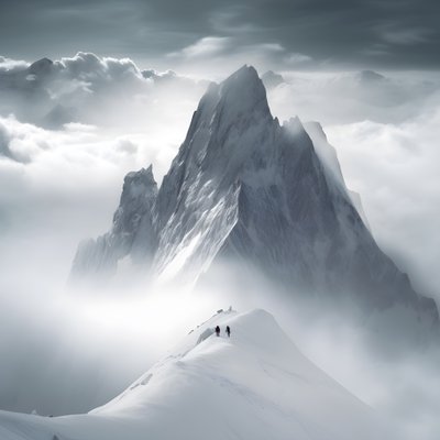 Two People Skiing Over a Cloudy Mountain 4 by Kurt Heppke