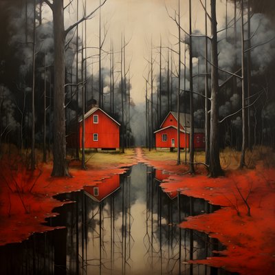 Two Red Houses in the Forest 2 by Kurt Heppke
