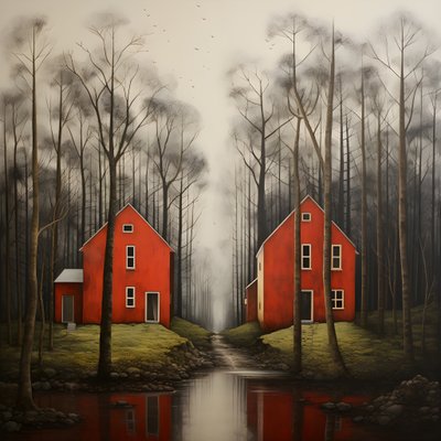 Two Red Houses in the Forest 4 by Kurt Heppke