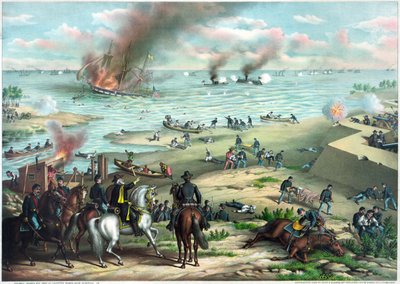 American Civil War (1861-1865): Battle of Hampton Roads March 8-9 by Kurz and Allison