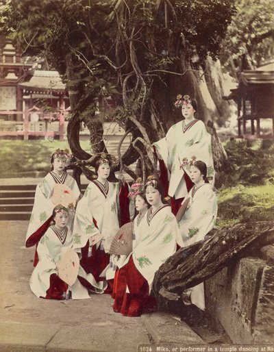 Miko, or Performing in A Temple Dancing at Nara, c.1890 by Kusakabe Kimbei