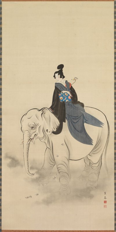 Courtesan Riding an Elephant Parody of the Bodhisattva Fugen, 19th Century by Kuwagata Keisai