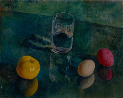 Still Life Against A Green Background by Kuzma Sergeevich Petrov Vodkin