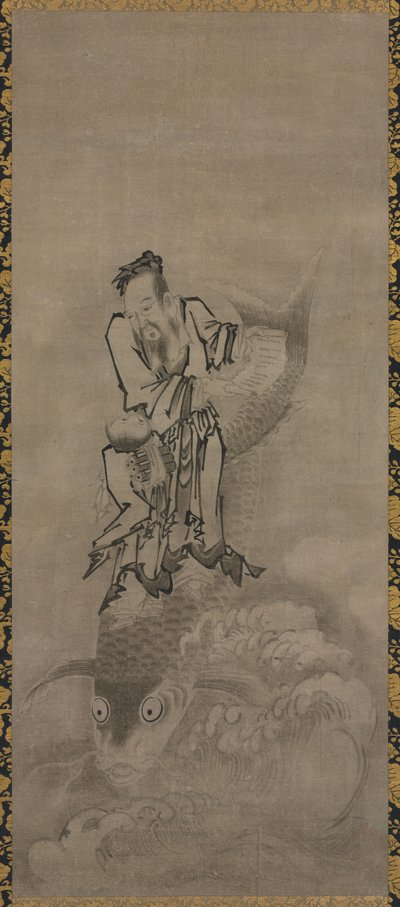 Hotei with Daoist Immortals: Immortal Riding Carp by Kyūseki Tomonobu