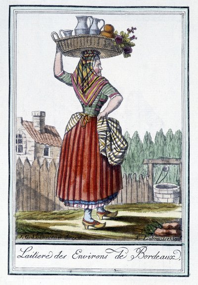 Milkmaid from the surroundings of Bordeaux - in Encyclopedia of Travels by J. Grasset St Sauveur, Deron, Paris by L.F. Labrousse