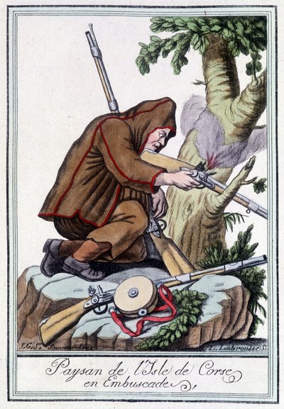 Peasant of the Isle of Corsica in ambushes - in Encyclopedia of Voyages by J. Grasset St Sauveur, Deron, Paris by L.F. Labrousse