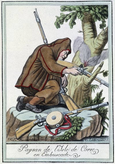 Peasant of the Isle of Corsica in ambush - in “Encyclopédie des voyages” by J. Grasset St Sauveur, Deron, Paris by L.F. Labrousse