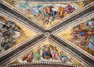 Frescoed vault by Giovanni da Fiesole known as Fra Angelico and Luca Signorelli, Chapel of the Madonna di San Brizio, Cathedral of Orvieto, Italy by L Fra Angelico and Signorelli