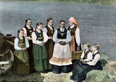Women and Children in National Costume, Sognafjorden, Norway by L Boulanger
