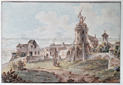 A Chappe telegraph at the top of a tower, by Goblain, late 18th century by L. Goblain