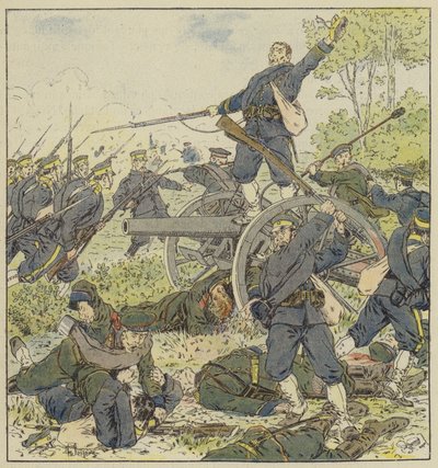 Russian battery taken by bayonet by Japanese infantry by L. Malespine