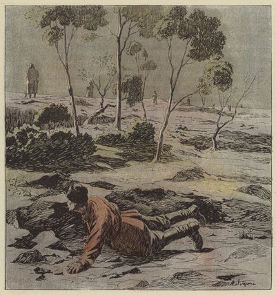 Russian officer breaking through the siege lines of Port Arthur by L. Malespine