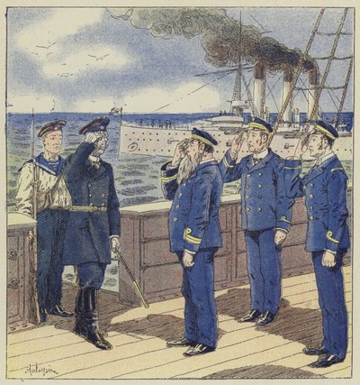 Visit of a merchant ship by a Russian officer by L. Malespine