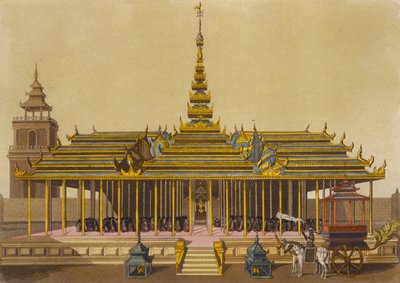 The King of Siam Addresses Courtiers in his Pavilion (plate 69) from Le Costume Ancien et Moderne by Jules Ferrario engraved by Gaetano Zancon published c.1820s-30s by L. Rossi