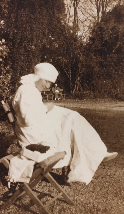 Album of the First World War in Friuli-Venezia Giulia: Portrait of a Red Cross Nurse in the Park of Villa Brazzà, Home to 17 of the Hospital of War in Soleschiano Manzano by L. Verdiani