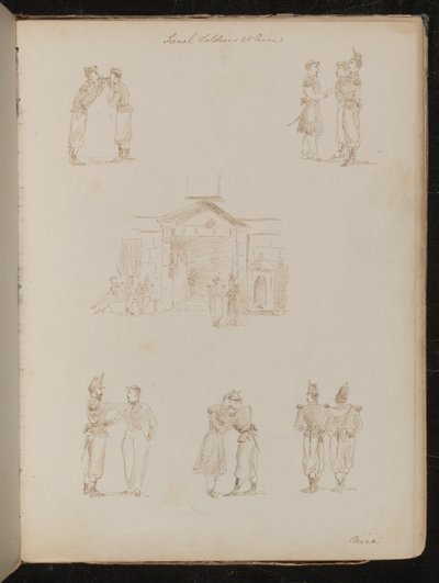 Study of Soldiers Lighting Cigarettes, Three Soldiers in Conversation, Three Studies of Pairs of Soldiers Embracing, Location Noted as 
