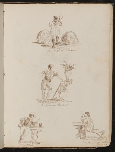 "English Peasant", "a Genoese Peasant", Study of Figures in Taverns Inscribed "Battista" and "Bile", Place and Date "June 20" by Lady Butler