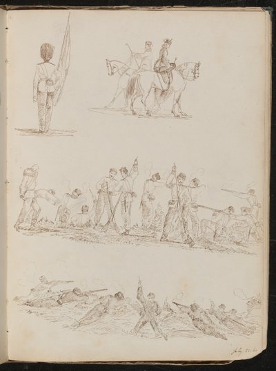 Four Studies of Soldiers, Women Riding and Battles by Lady Butler