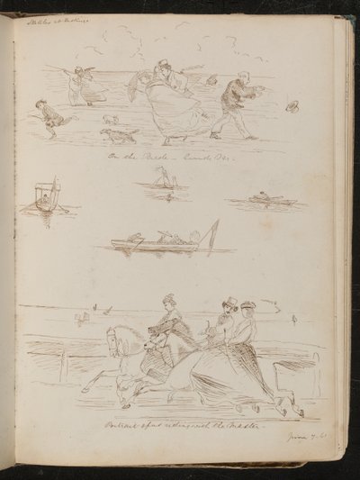 On the Parade, a Windy Day, Boats with Day-Trippers, Riders on Horses Inscribed 