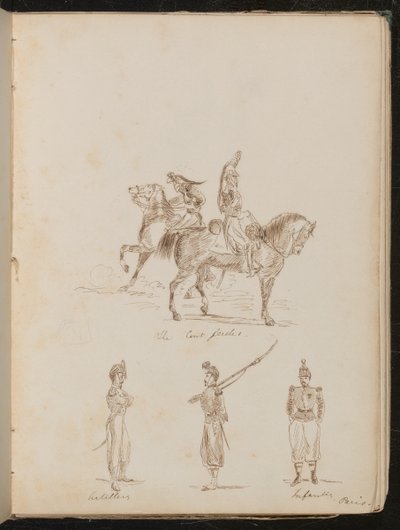 Two Soldiers on Horseback, Studies of Artillery and Infantry Soldiers by Lady Butler