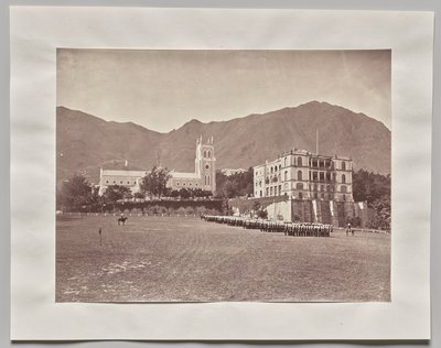 Untitled (Hong Kong, St. John’s Cathedral, from the Parade Ground, H.M. Regiment on Parade) by Lai Fong (Afong Studio)