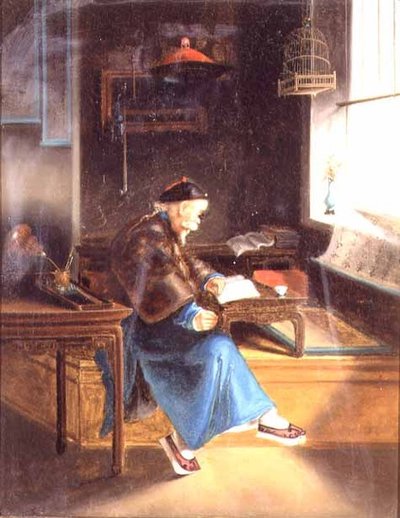 A Chinaman Reading in His Study by Lam Qua