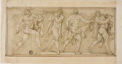 Frieze of Satyrs Wearing Lion Skins and Playing Pipes by Lambert Lombard