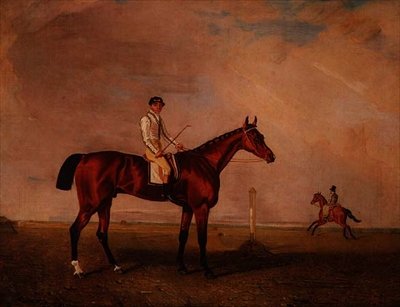 Bay Racehorse with Jockey on a Racecourse by Lambert Marshall