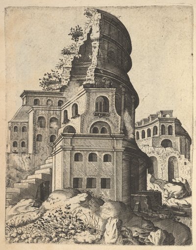 Vertical Landscape with the Ruins of the Temple of Venus and Roma, from the series 