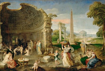 Landscape with Antique Ruins and Bathing Women by Lambert Sustris