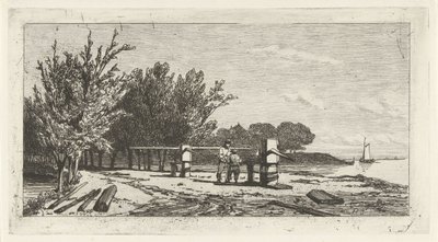 Man and Boy by the Riverbank by Lambertus  Hardenberg