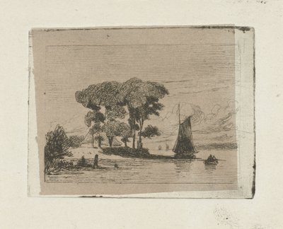 River Landscape with Sailboat and Trees by Lambertus  Hardenberg