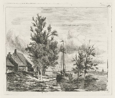 River Landscape with Sailboat and Farm by Lambertus  Hardenberg