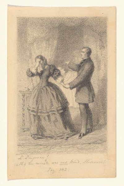 Couple at the Deathbed of Their Child (He Was at Least Our Child, Madam!) by Lambertus Lingeman (signed by artist)